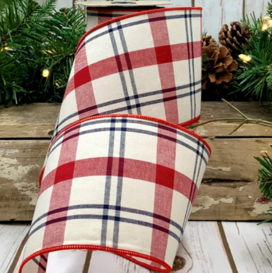 Luxury Large White Ribbon Cotton Plaid Black Red Stripes