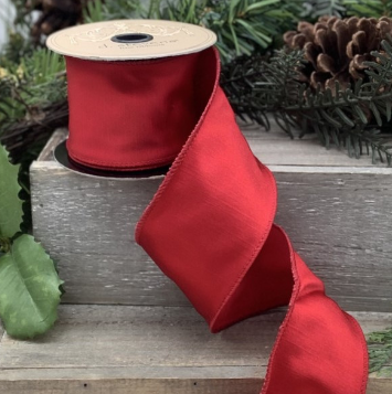 Luxury Large Wired  Ribbon Red Authentic Faux Dupion
