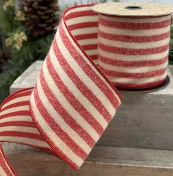 Luxury Large French Stripe White and Red Ribbon Faux Wool Stripe
