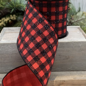 Luxury Large Ribbon Glitter Black Red Check Buffalo