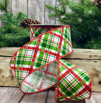 Luxury Medium Ribbon Check Red White Green Stripe