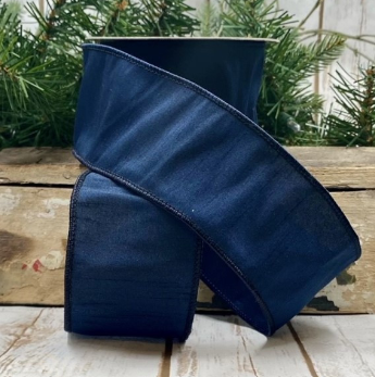 Luxury Medium Ribbon Dark Blue faux Dupioni