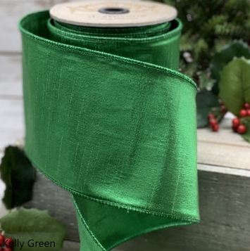 Luxury Large Ribbon All Green Faux Metallic Dupion