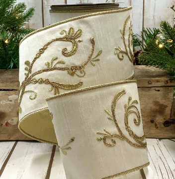 Luxury Large Ribbon Gold Embroidery Victorian Style