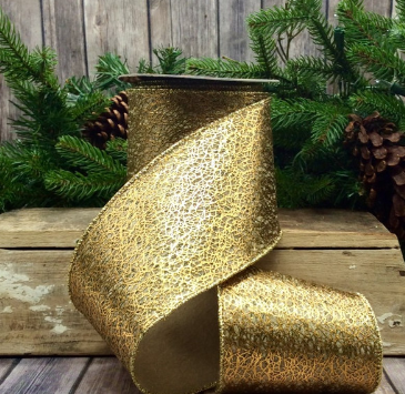 Luxury Large Wired Ribbon Web Gold Textured 4 "
