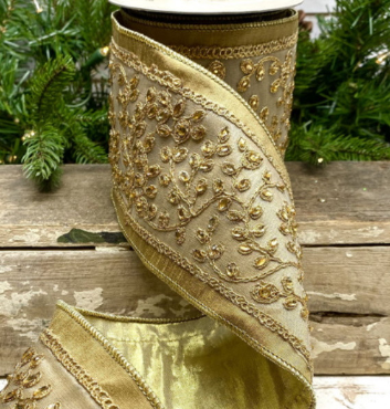 Luxury Large Ribbon All Gold Embroidery Bead Victorian Style