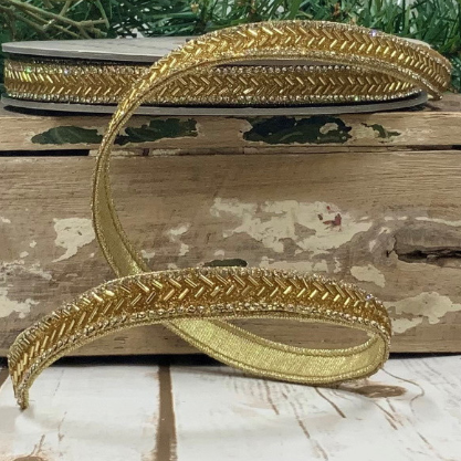 Very small Luxury Ribbon Chevron Gold with Beads  Victorian Vintage style