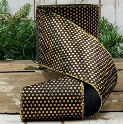 Luxury large Ribbon Black Gold Dot metallic