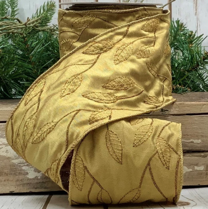 Luxury Large Ribbon Gold Embroidery Leaves