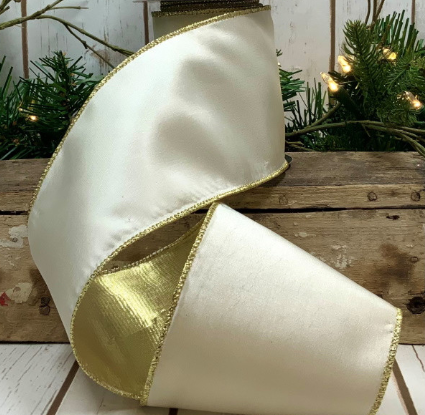 Luxury  Ribbon White Velvet Platinum back 4"