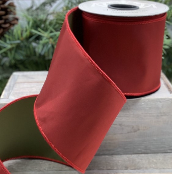 Luxury Large Double side  Wired Ribbon Burgundy Red Green Back