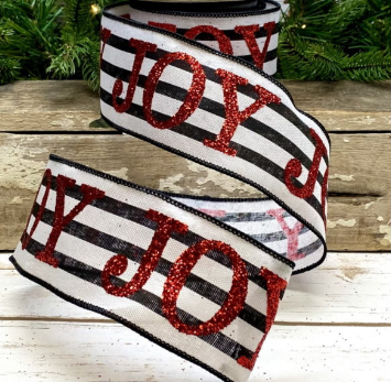 Luxury Medium Ribbon Black White Stripe Glitter Joy