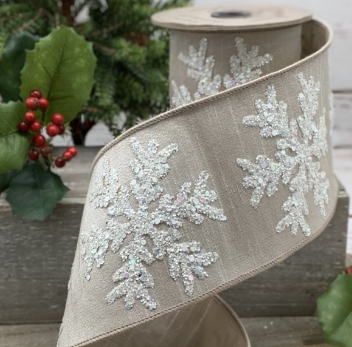 Luxury Large Ribbon Beige Gray Taupe white Snowflake Textured