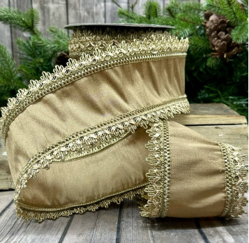 Luxury large Ribbon Victorian Style Gold Lace Edge