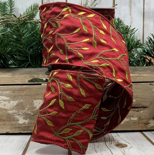 Luxury Large Ribbon Burgundy Gold Leaves Victorian