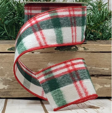 Luxury Large Faux Wool Ribbon Green White Red Plaid