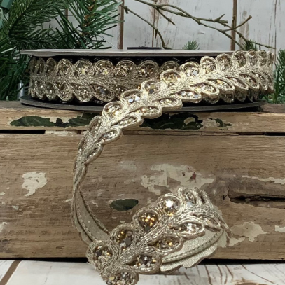 Luxury Small Leaf Ribbon Garland Silver Glitter Gold