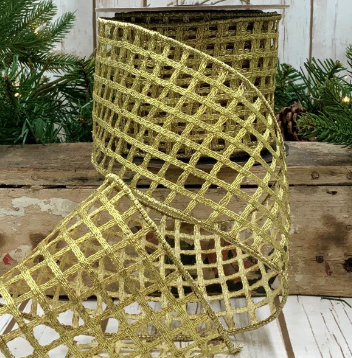Luxury Large Wired  Ribbon Gold Laser Cut Square Mesh