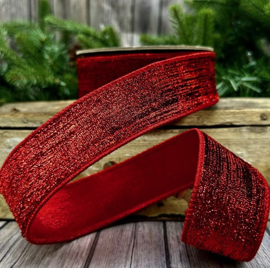 Luxury Wired  Ribbon   size 1.5 in metallic red sparkle