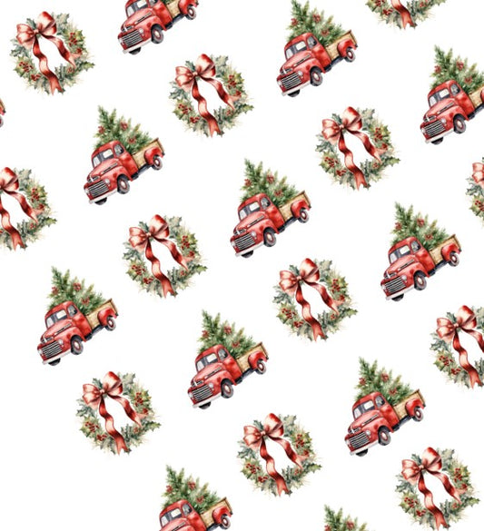 Gift Tag + Thick Luxury Wrapping  Paper-Double-Sided Christmas  Gift Wrapping  Paper - Country Truck & Wreath Design + Tag