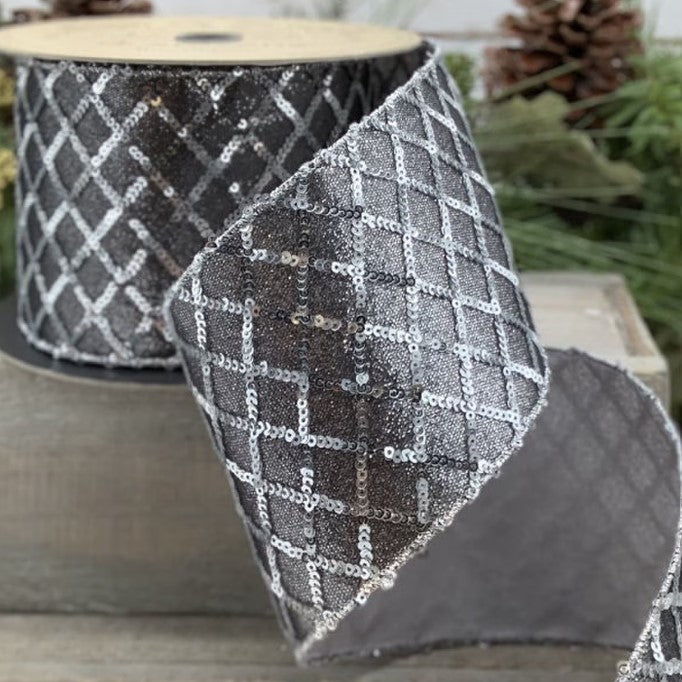 Luxury Ribbon glitter sequin silver