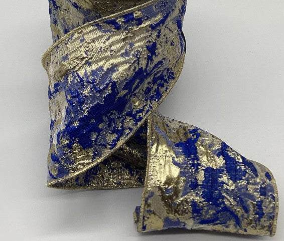 Luxury Navy & Gold  Jacquard Ribbon – 4"