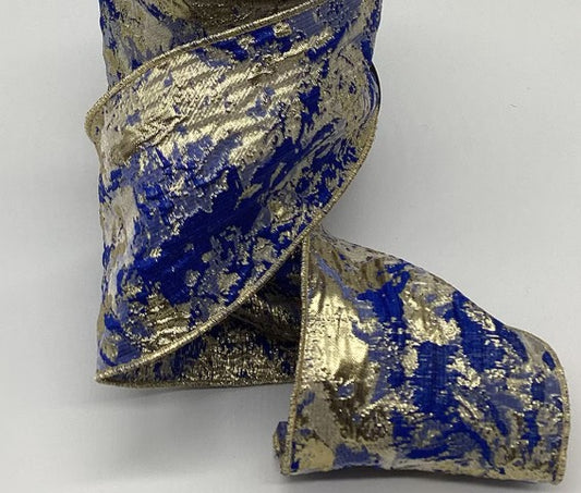 Luxury Navy & Gold  Jacquard Ribbon – 4"