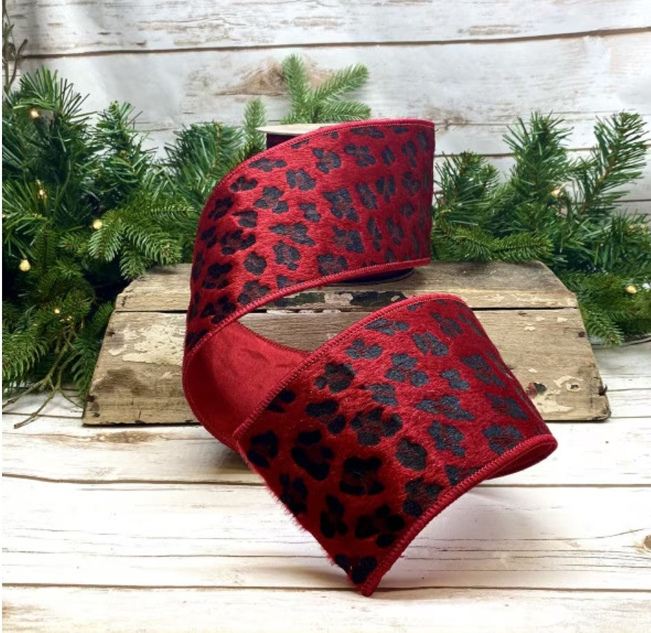 Luxury Ribbon Animal print black red 4 inch