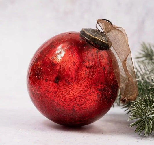 Luxury Red Crackle Glass Christmas Ball