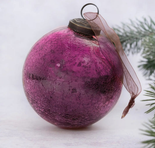 Luxury Purple Mauve Crackle Glass Christmas Ball – 4"