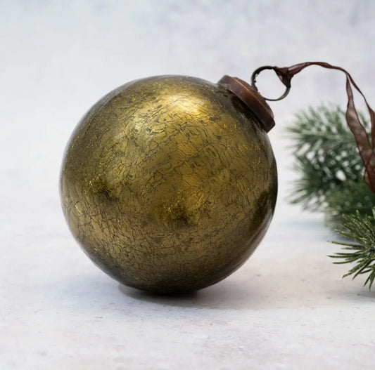 Luxury Olive Crackle Glass Christmas Ball