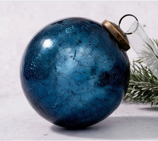Luxury Blue Crackle Glass Ornament – 4"