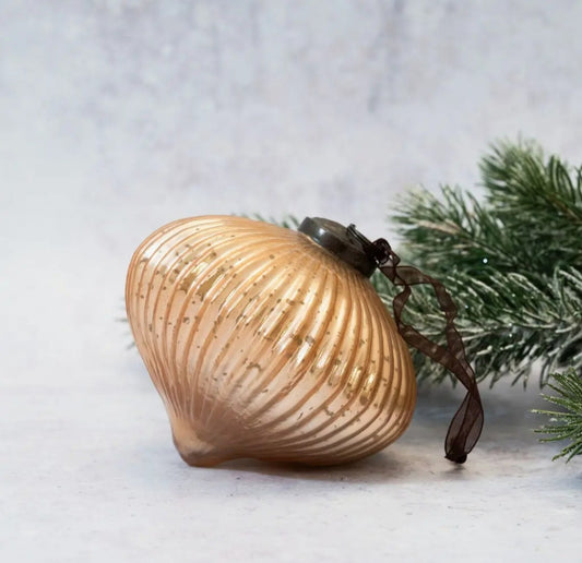 Luxury Diamond-Shaped Striped Champagne Glass Ornament – 4"