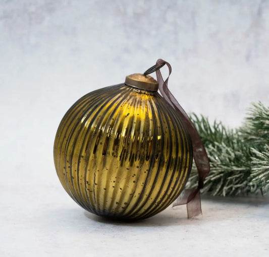 Luxury Olive Striped Glass Ornament – 4"