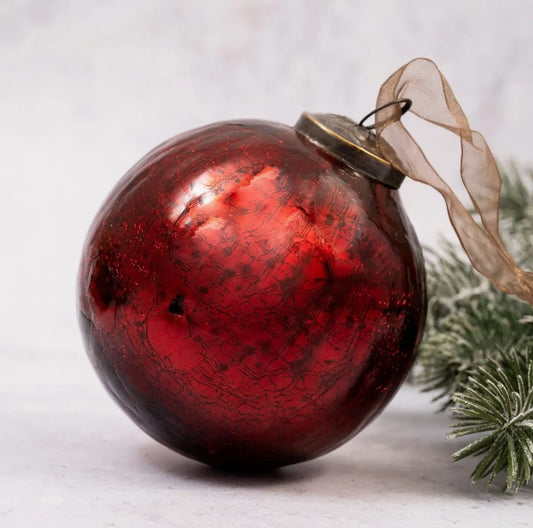 Luxury  Dark Red / Burgundy   Crackle Glass Ornament – 4"