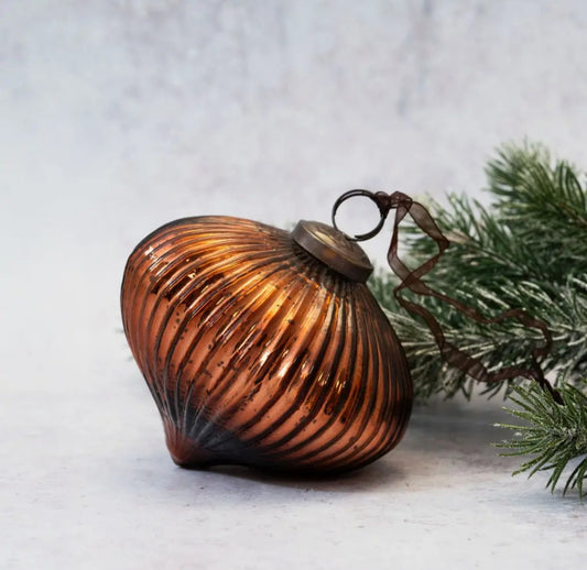 Luxury Diamond-Shaped Copper Striped Glass Christmas Ornament – 4"