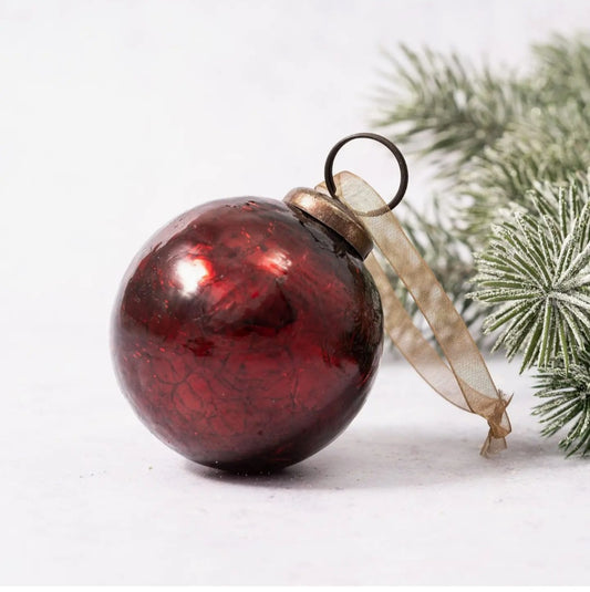 Luxury Dark Red / Burgundy Crackle Glass Ornament – 2"