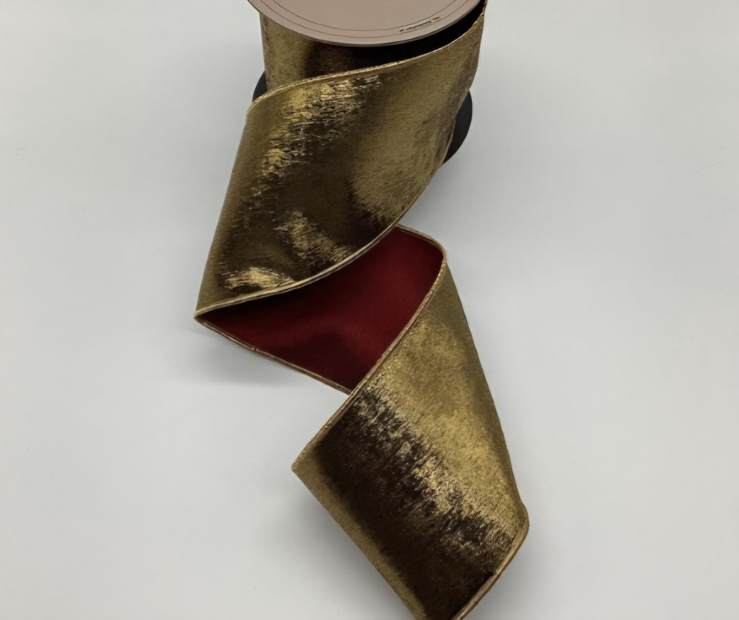 Metallic Antique Gold Christmas Ribbon with Burgundy Backing