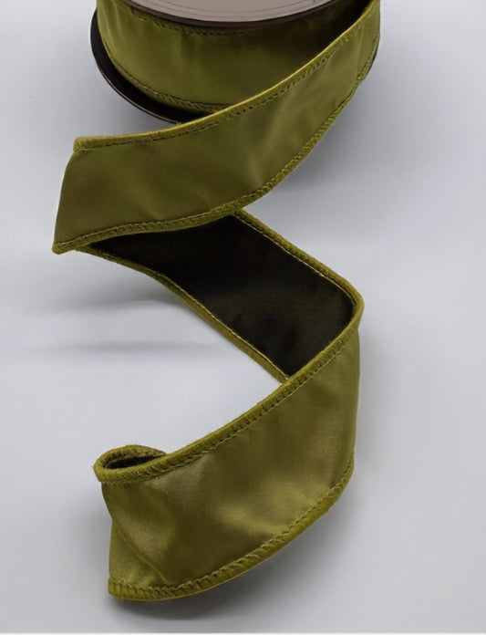Moss Olive Green Satin Christmas Ribbon – 2.5"