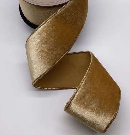 Gold Velvet Christmas Ribbon with Matching Gold Backing – 3"