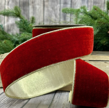 Luxury Medium Velvet Ribbon Red  Gold Back Gold Edge