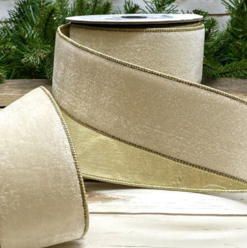 Luxury  Wired  Ribbon Velvet Off White Beige Gold Edge